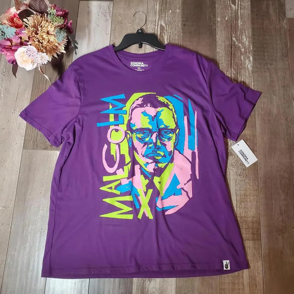 NWT Sonoma Community Black History Month Malcolm X Graphic Tee Plum XL - Picture 3 of 15